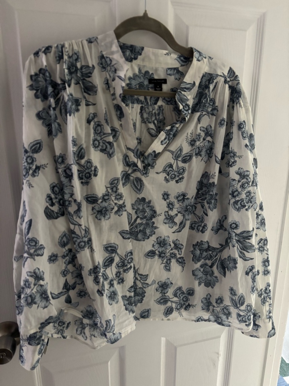 Ann Taylor White Blouse with Blue Floral Print
